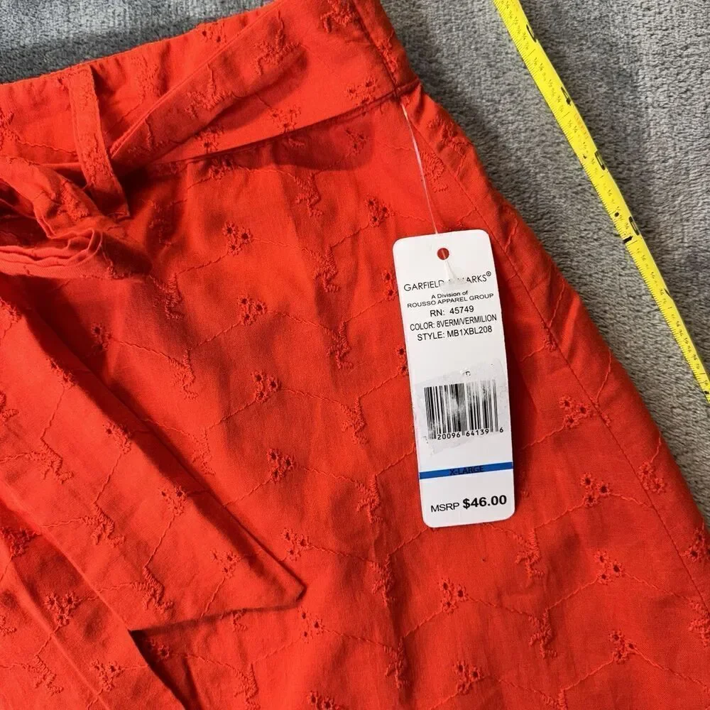 Garfield & Marks Sz XL Embroidered Lined Skirt Button Front Tie Elastic Waist